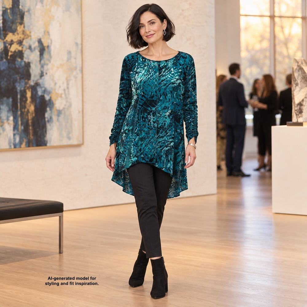 Sno Skins Burnout Velvet Tunic Top Teal Black Whimsigoth Boho Stretch USA Size M